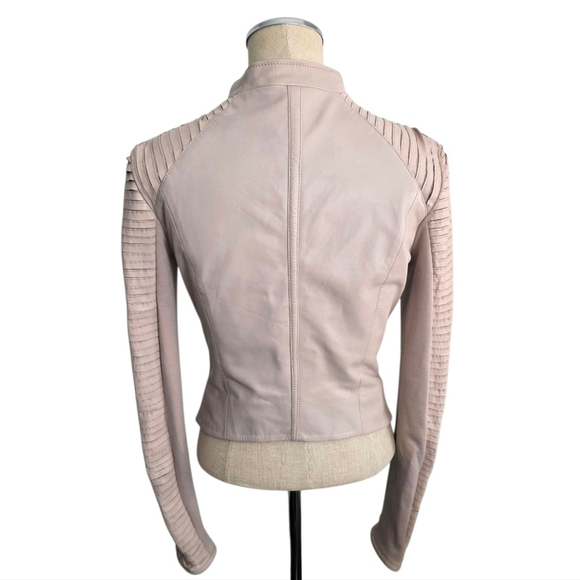 Lamarque Pink Leather Jacket Asymmetrical Zipper Fitted Sz XS - Picture 6 of 13